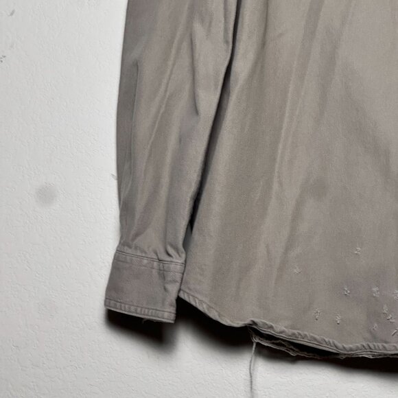 Magellan Button Up Khaki Shirt Collared Distress Design Ripped Men L Streetwear - Picture 6 of 16